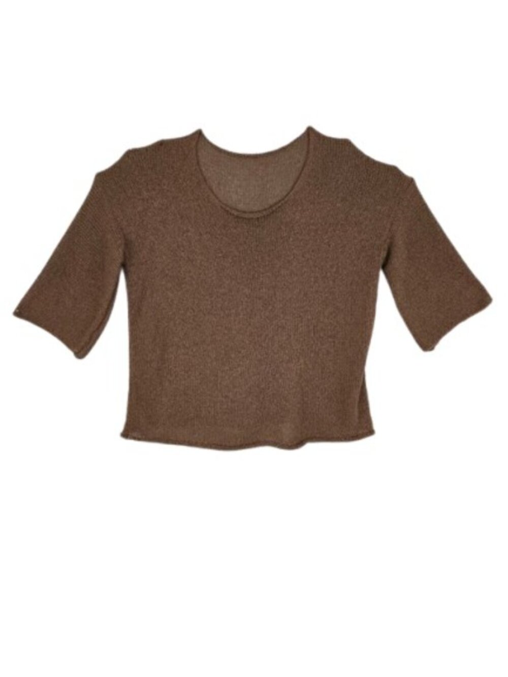Brown Open Knit Sweater Top Womens 3X Lightweight 3/4 Sleeve